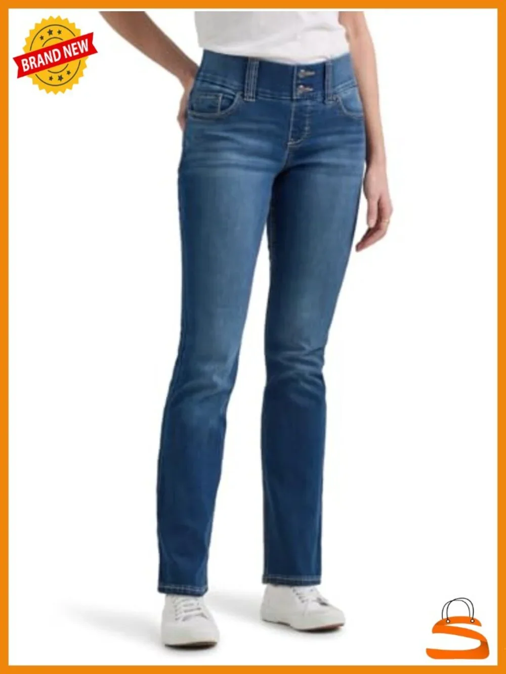 Pull On Waist Smoother Straight Leg Jean - Elasticized Waist Stretch Denim